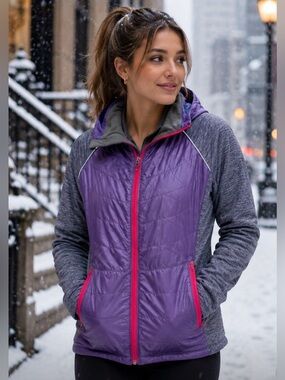 Title Nine Quilted Full Zip Jacket Storm Purple S